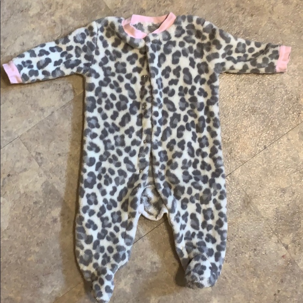 Super soft, infant snow leopard fleece one piece